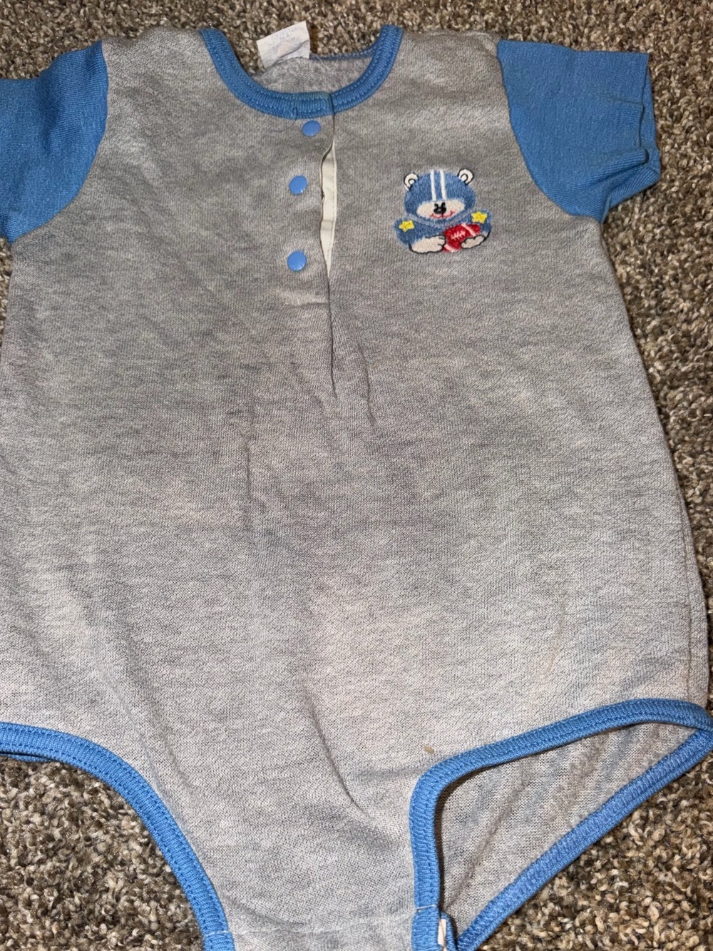 Vintage Baby Boy Carters Bodysuit Size 24 Months Gray Blue Football Bear